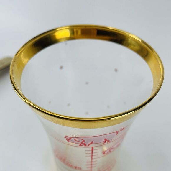 VTG MCM Glass Cocktail Drink Measure Mixer Ladies Gentlemen Pig Hog Barware Gold - Picture 8 of 8